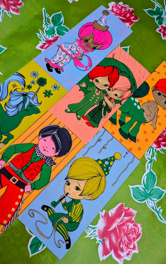 Original 1970s greetings cards with the BEST illustrations and really lovely tactile card and printing, and very vintage greetings inside-just fabulous!!

We think these will end up being framed by whoever is lucky enough to receive them!!

24 x 10cm

Original vintage.

 