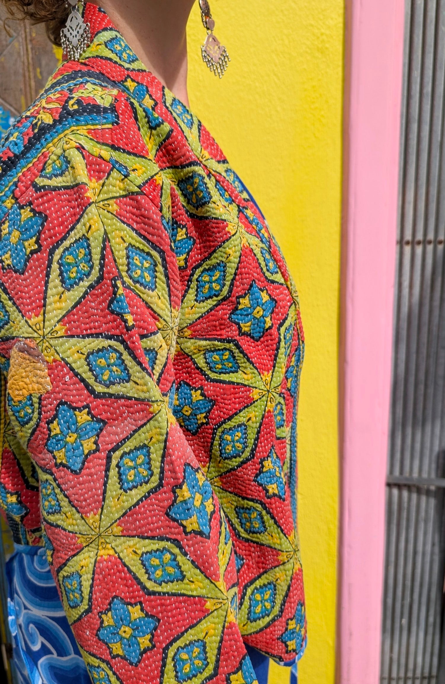 Graphic crop kantha jacket