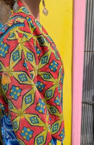 Graphic crop kantha jacket