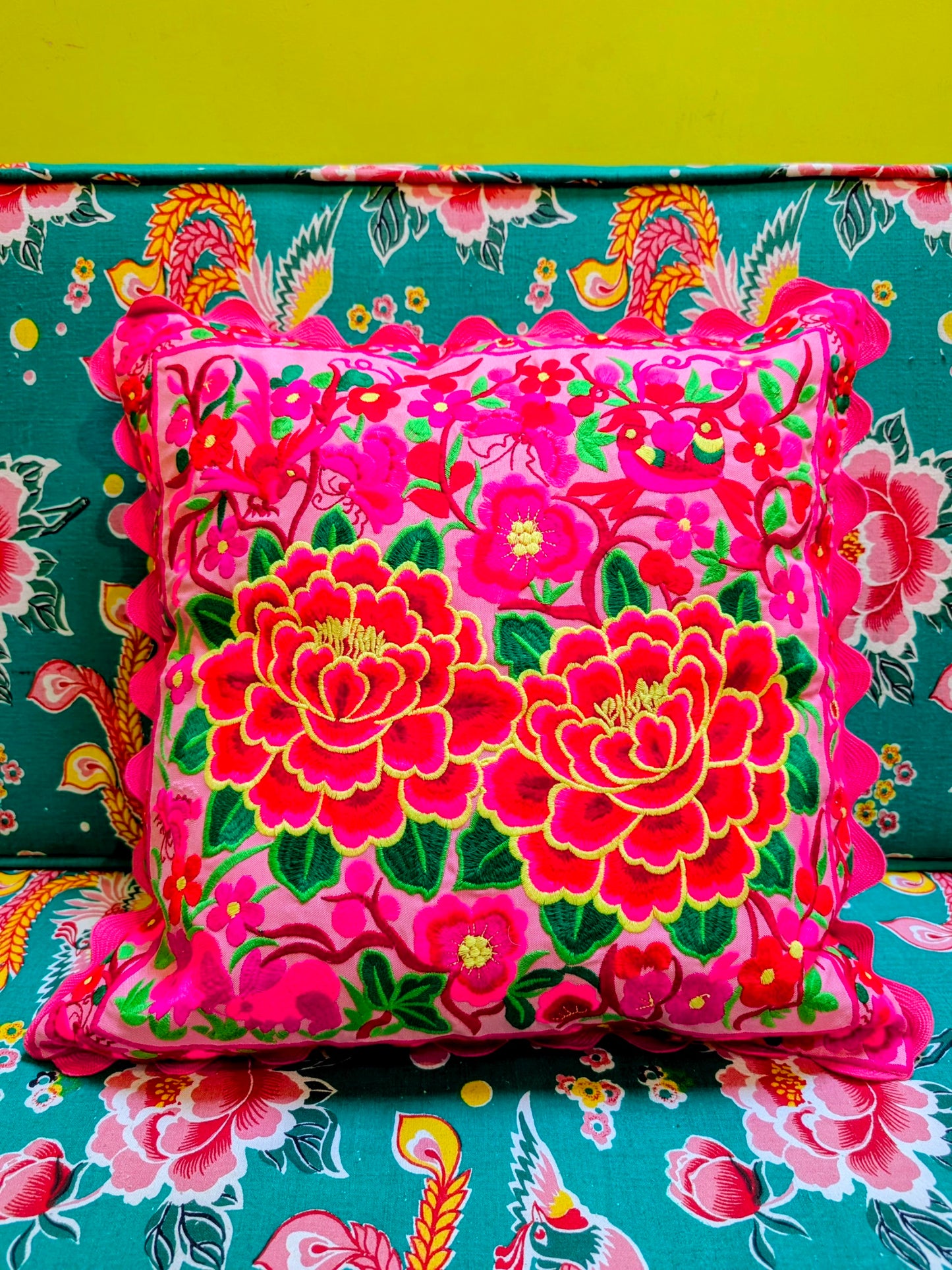 Chinese tribal embroidered double peony cushions