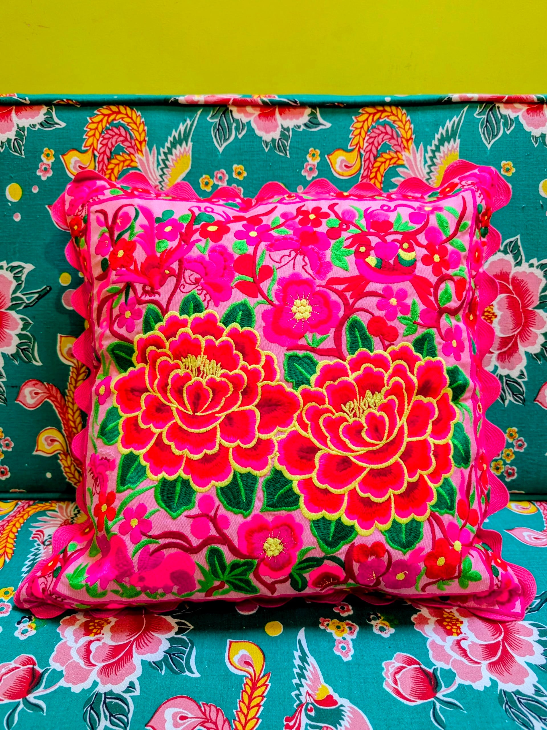 Chinese tribal embroidered double peony cushions