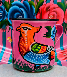 Painted truck art enamel mugs - hot pink