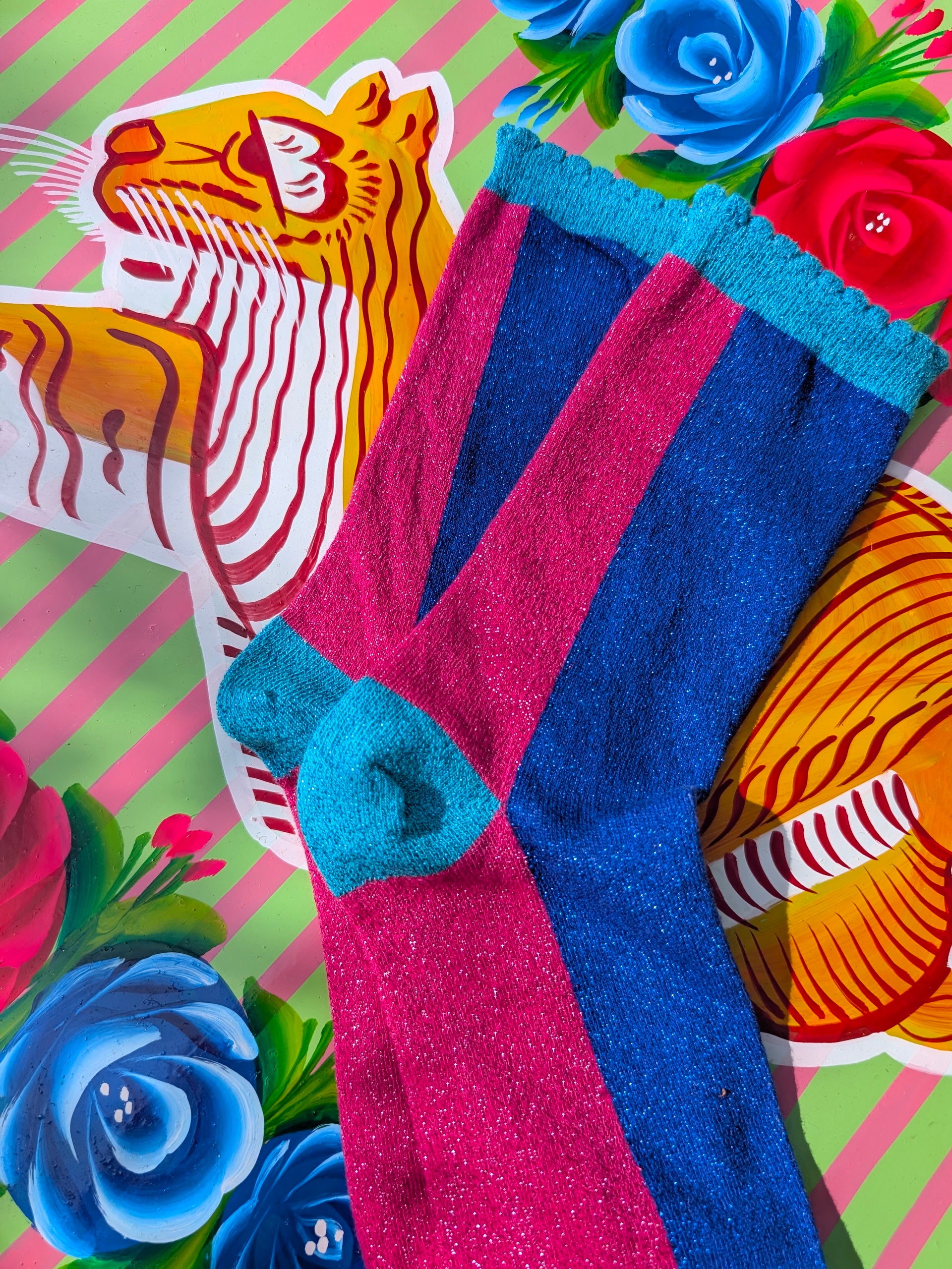 Colour block Glitter Socks