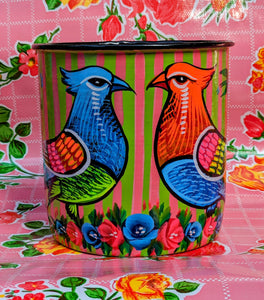 Truck art pot - birds and flowers