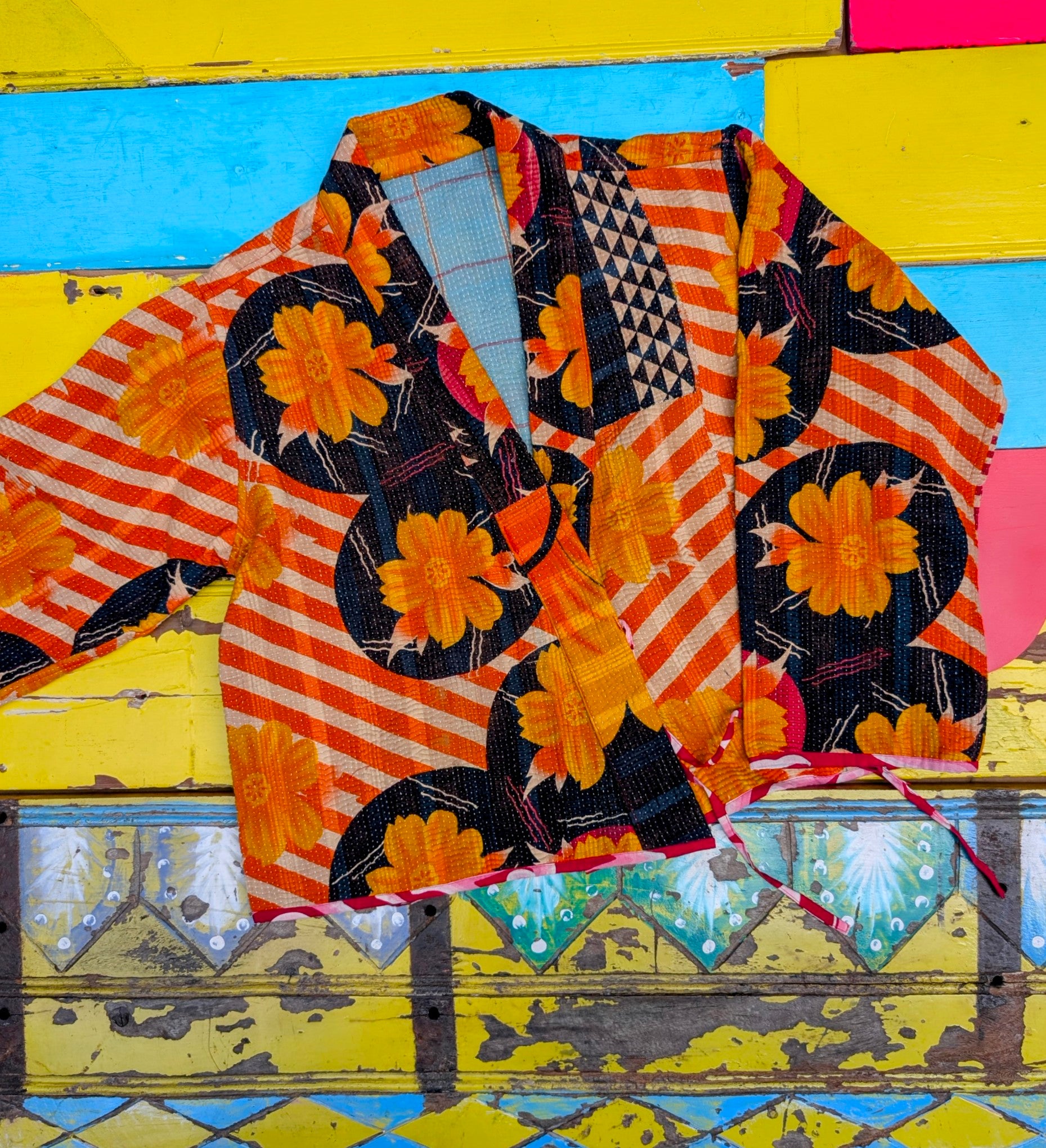 Graphic crop kantha jacket