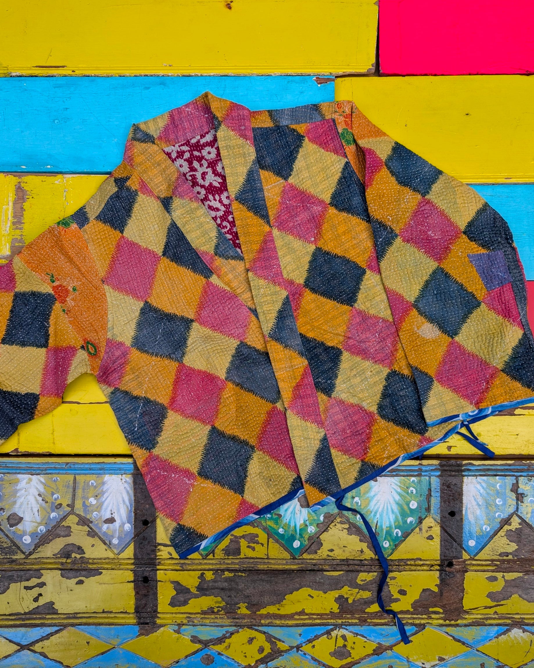 Graphic crop kantha jacket