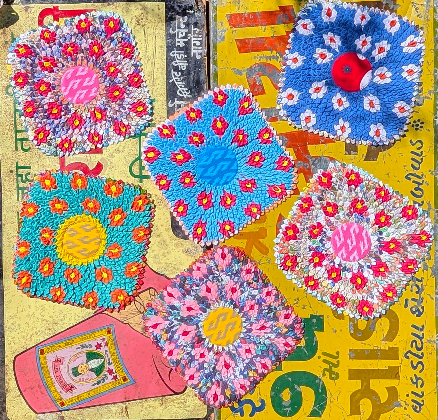Reuse and recycle in the most beautiful way!!

Made from surplus fabrics produced from the garment industry in Northern Thailand these mini mats are a fabulous splash of colour to a multitude of spaces and purposes! Great on a bench or chair for a bit of comfort and  colour, or they look fab on the table with a vase or fruit bowl!

Materials commonly recycled into these rugs are cotton and poly cotton , they are folded and stitched so intricately!!

Colours may vary do to them being made from recycled resou