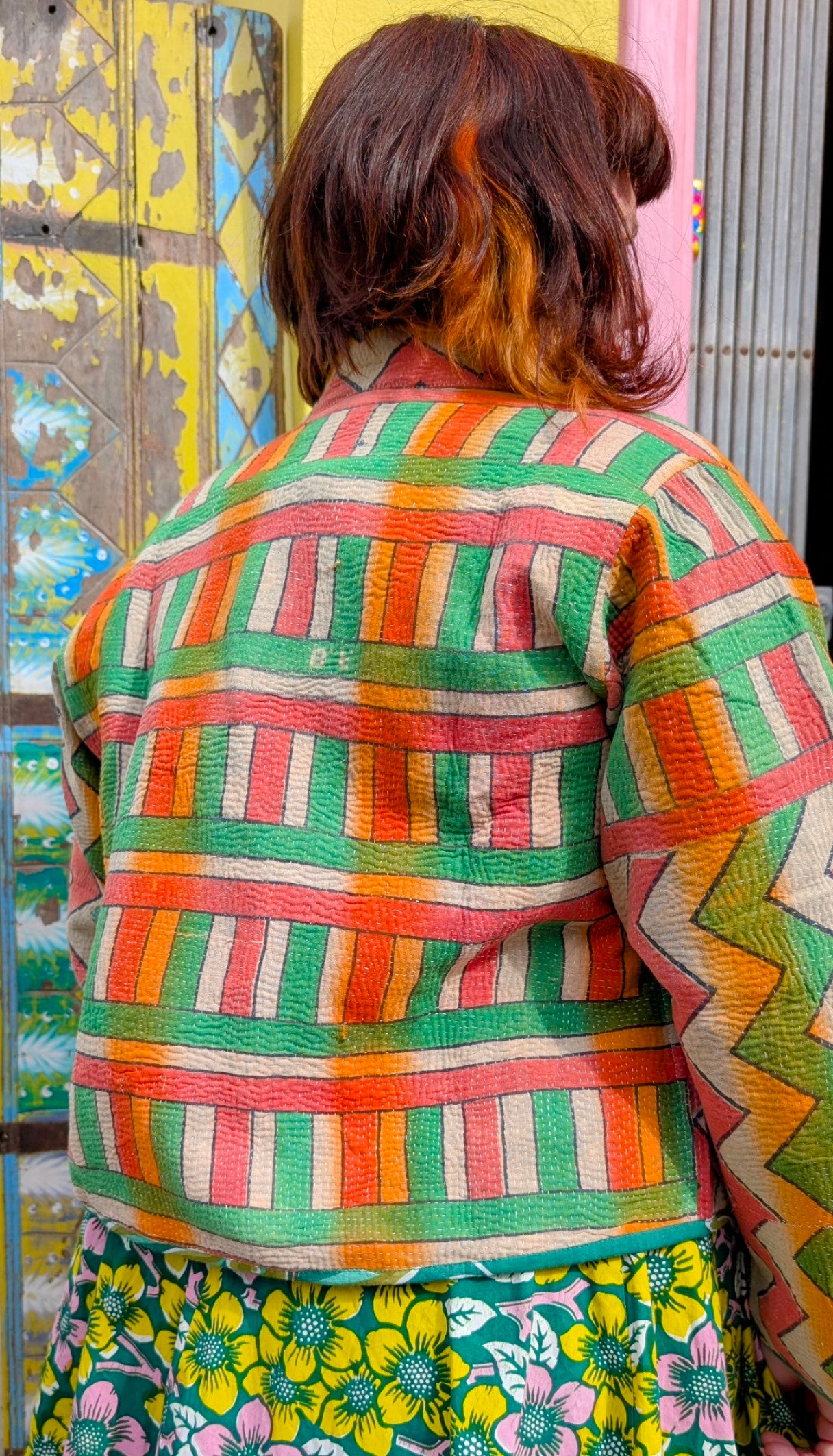 Graphic crop kantha jacket