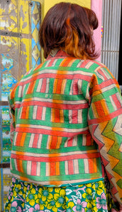 Graphic crop kantha jacket
