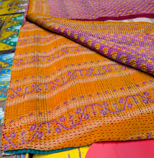 Floral graphic Kantha quilts - No 12