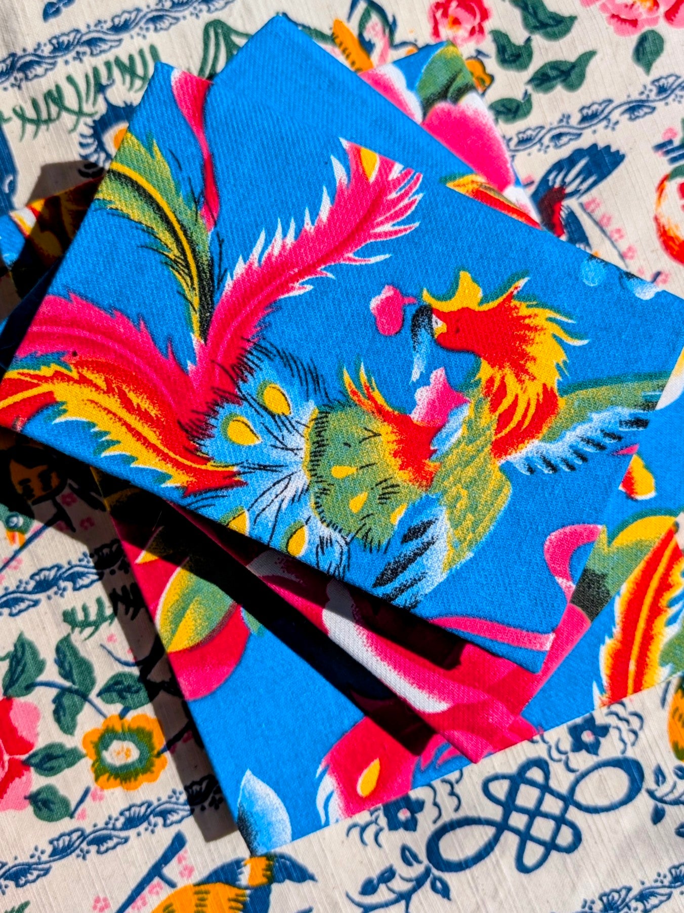 Handmade hardback rag paper notebooks - peony fabric