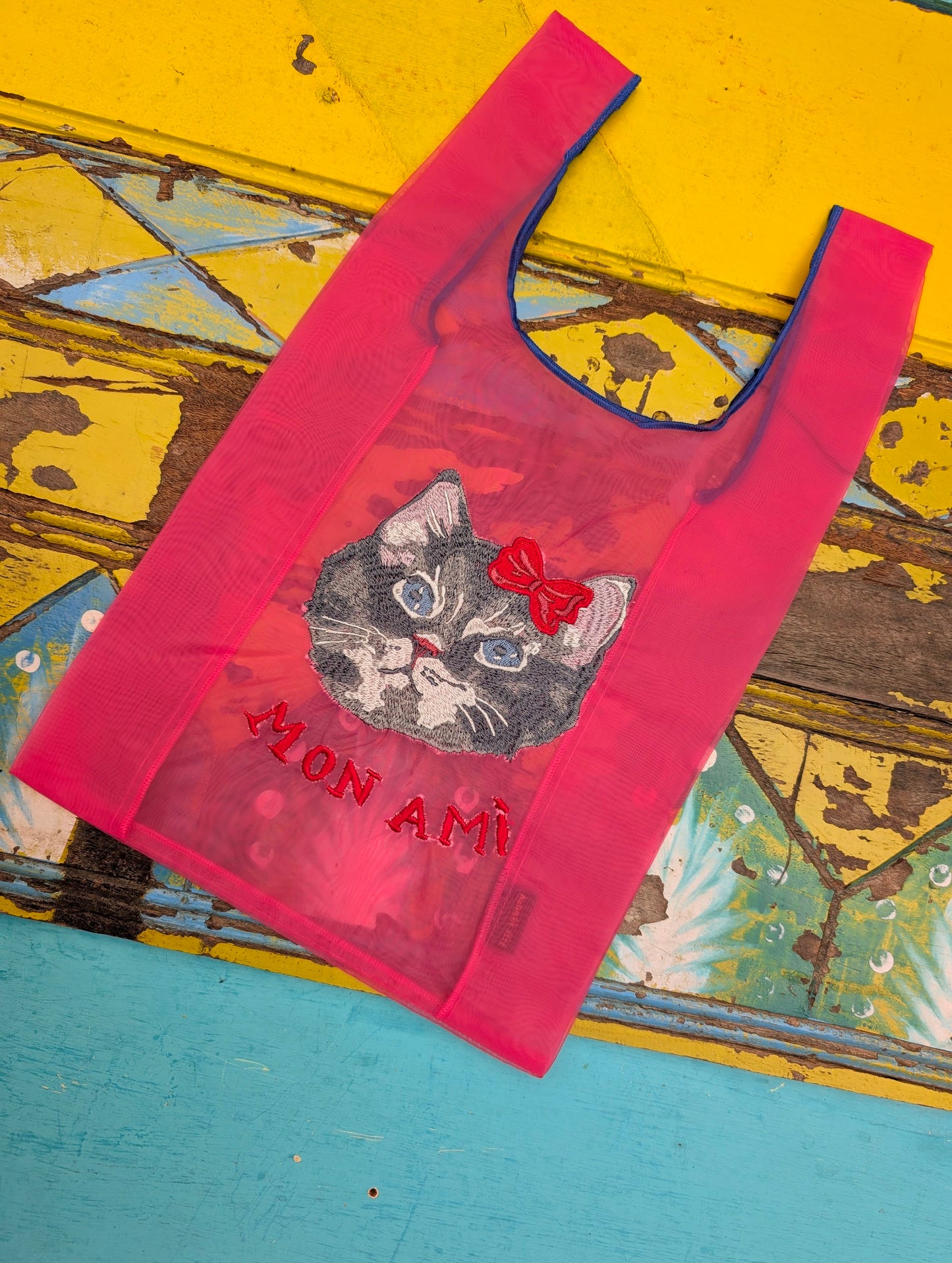 Embroidered kitty organza bags