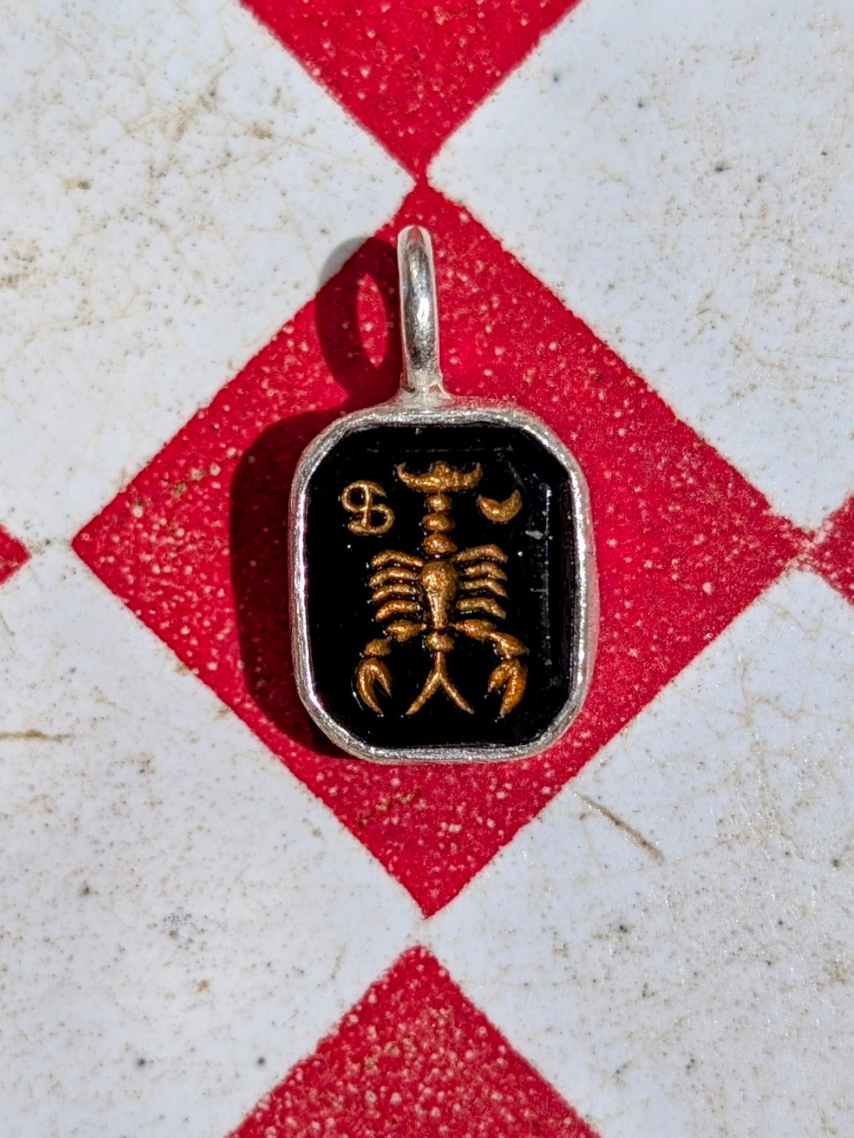 Glass intaglio zodiac pendants- silver