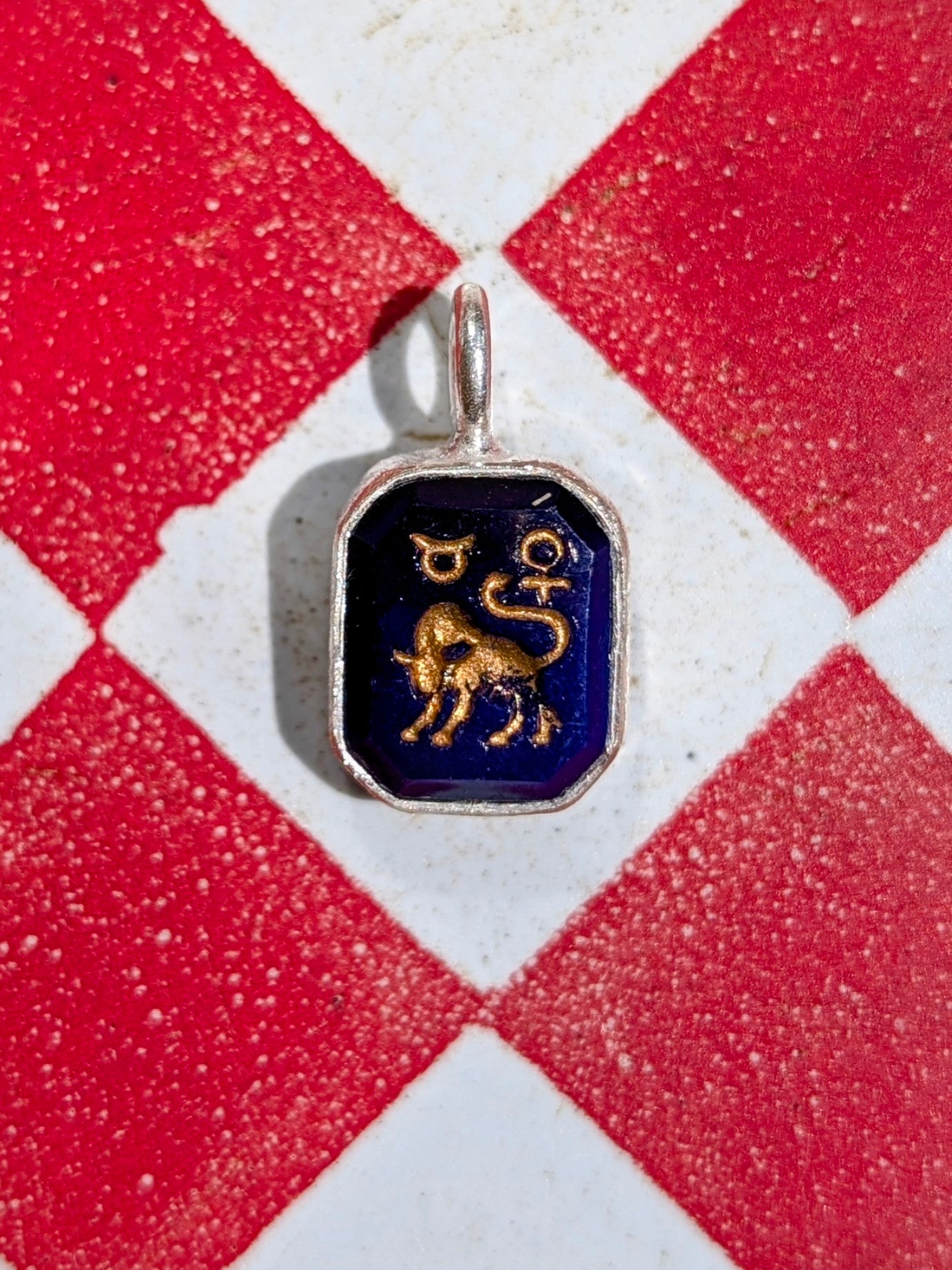 Glass intaglio zodiac pendants- silver