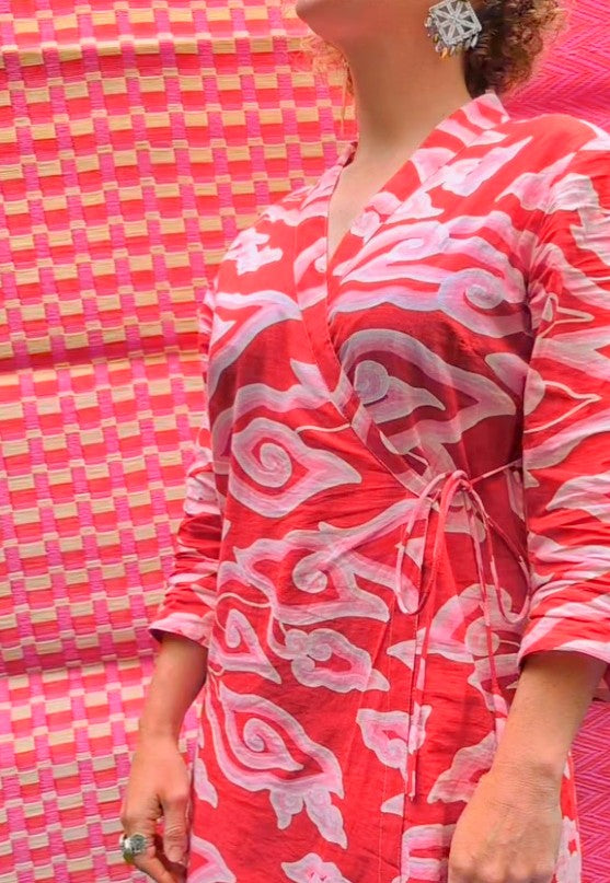 Cloud print wrap dress