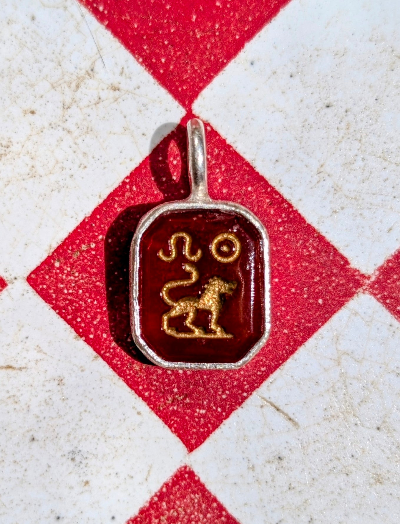 Glass intaglio zodiac pendants- silver