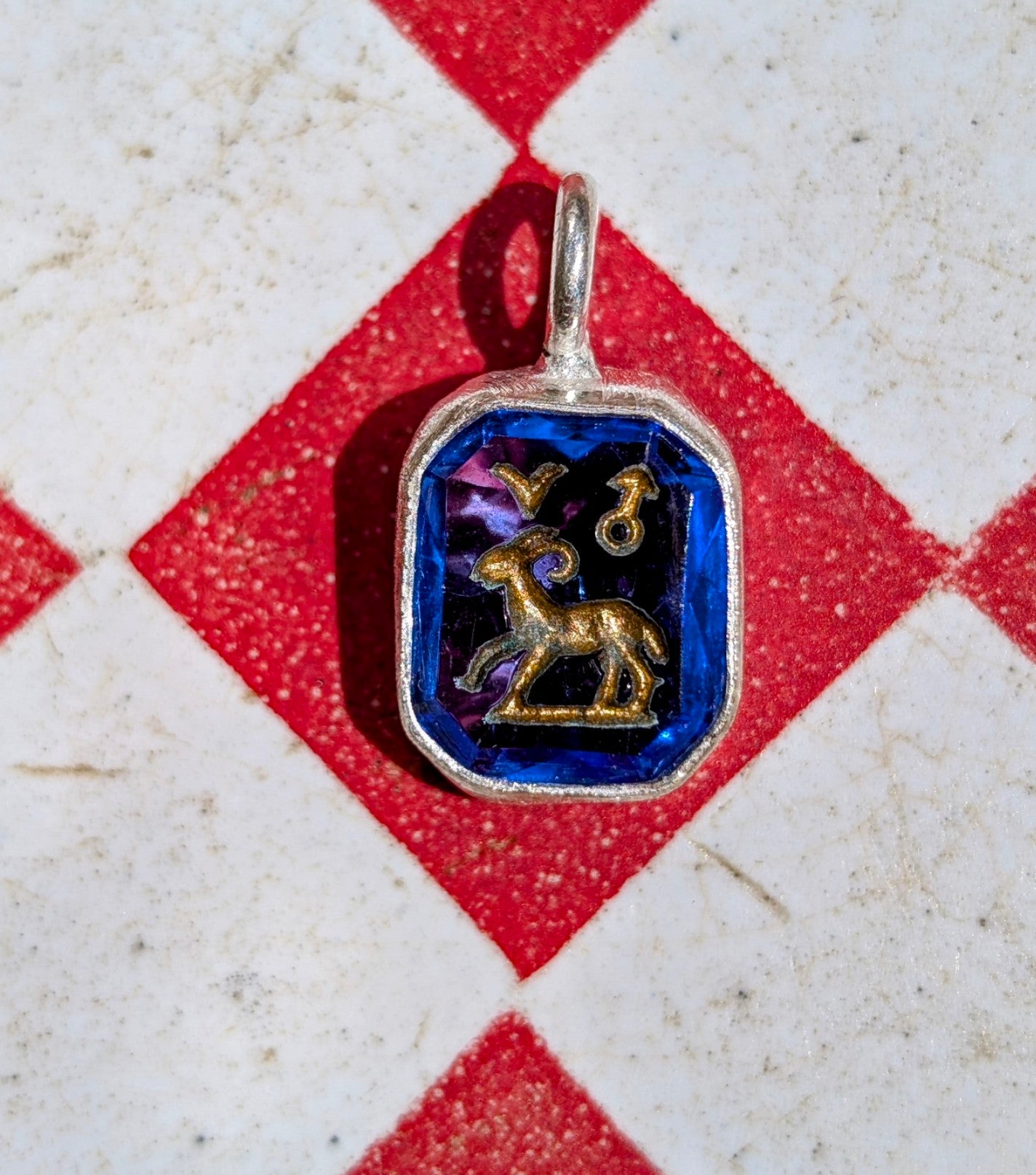 Glass intaglio zodiac pendants- silver