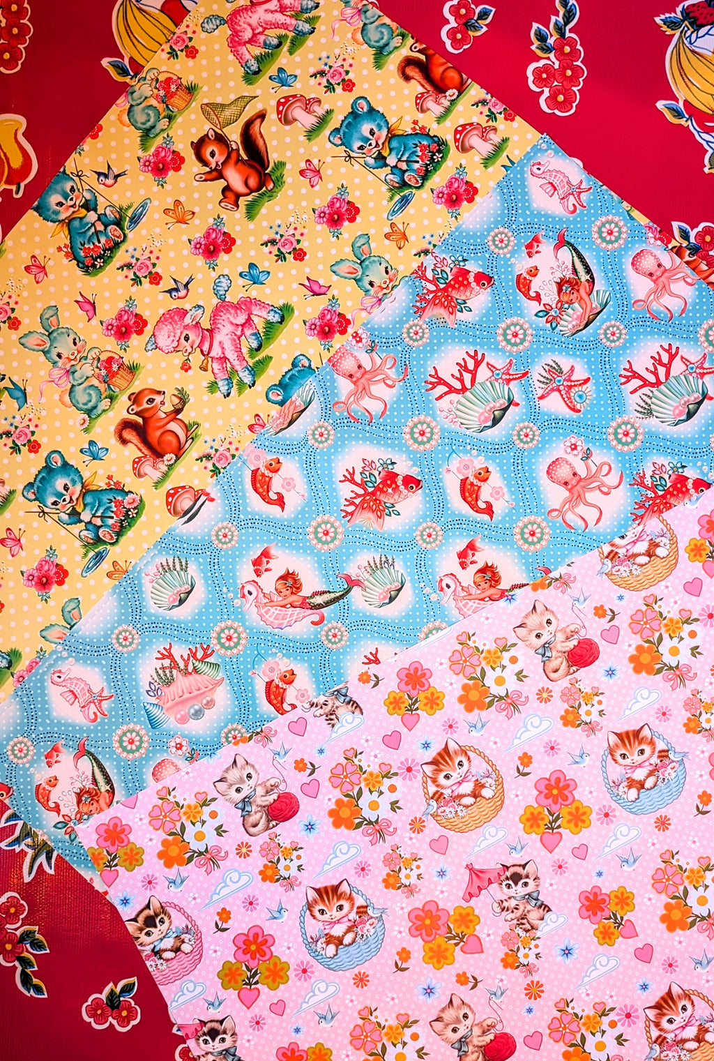 Nostalgia and sweetness aplenty with these cute mermaid or baby animal designs by local Brighton artist Fiona Hewitt.

Wrap presents and make fabulous displays with these, you get 3 sheets, one of each design.

70cm x 50cm

Price is for 3 sheets of paper, lightly folded.