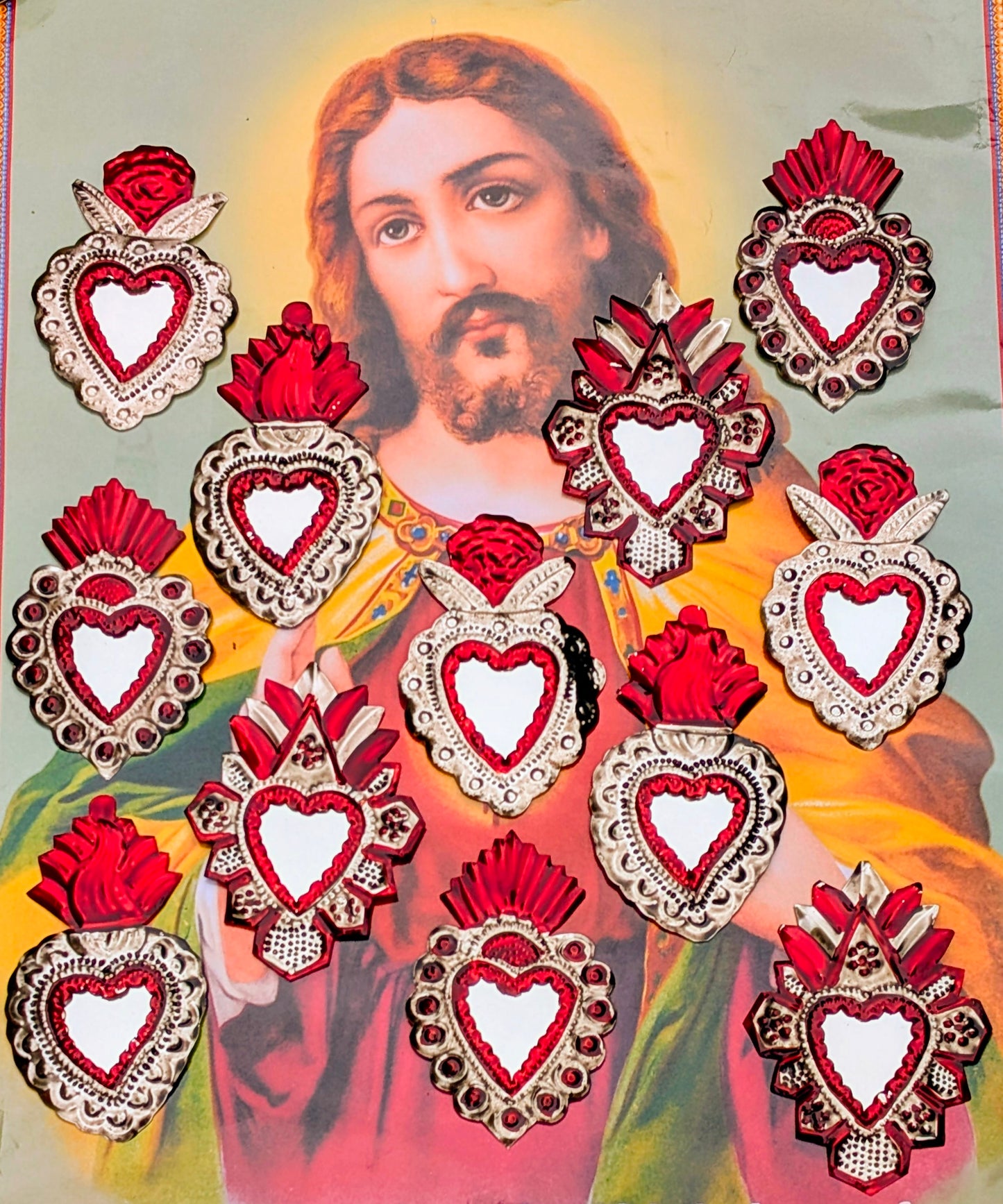 Red Sacred heart tin mirrors