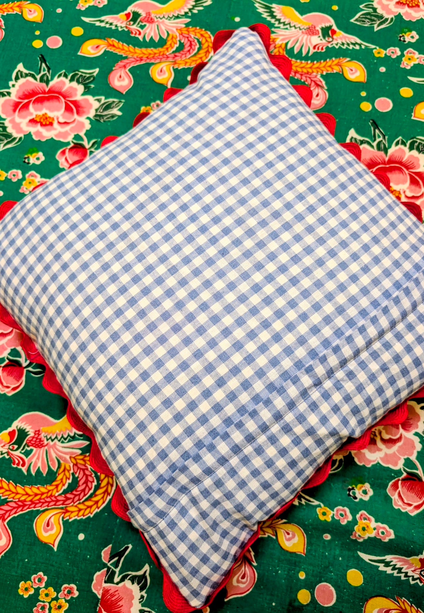 Shanghai peony and gingham cushions