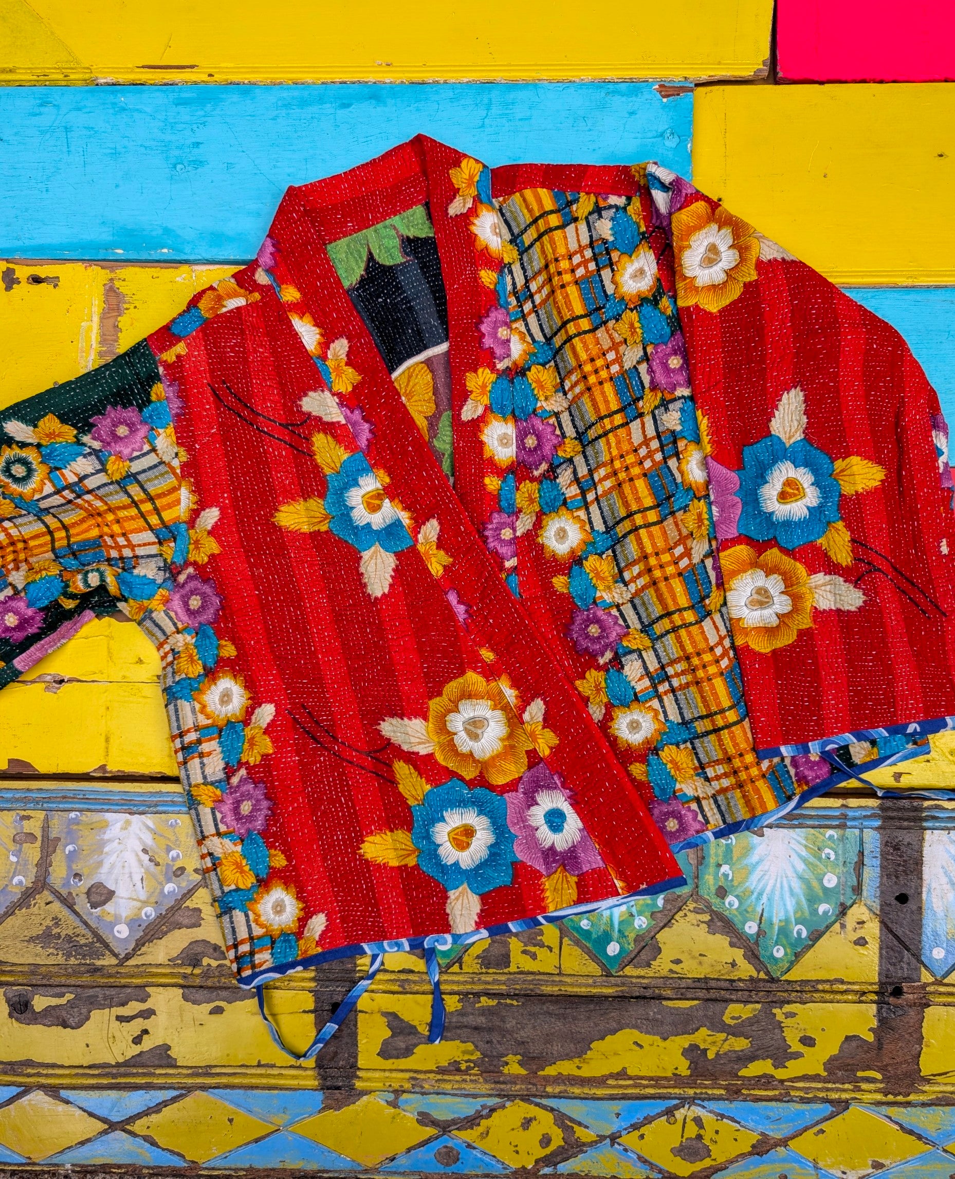 Graphic crop kantha jacket