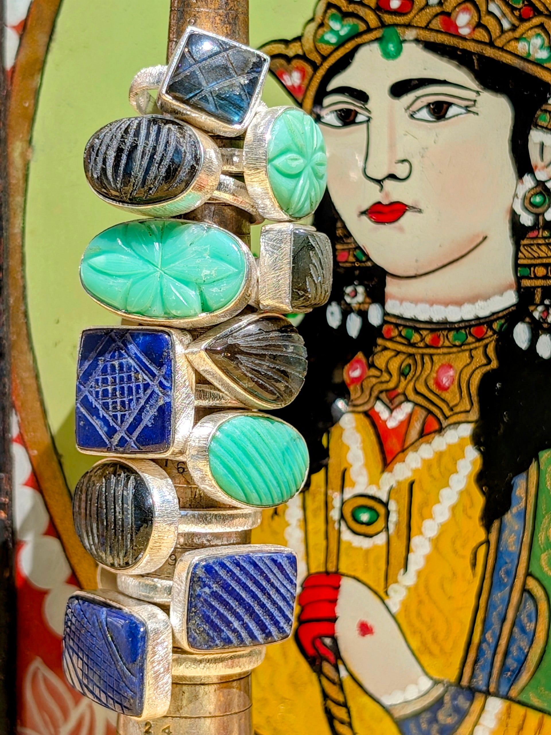 Carved stone rings