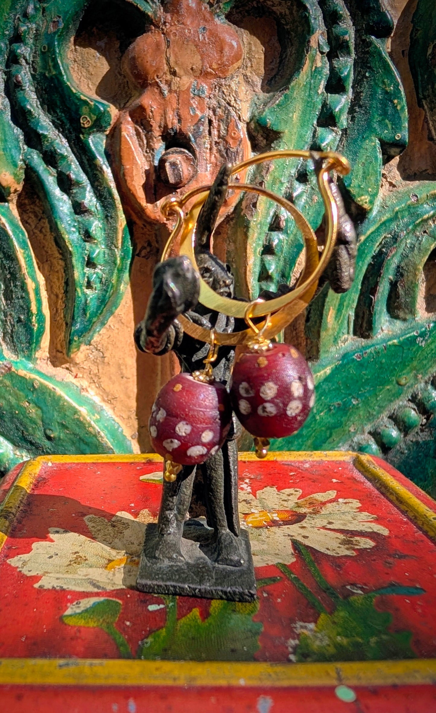 Bold gold trade beads hoops