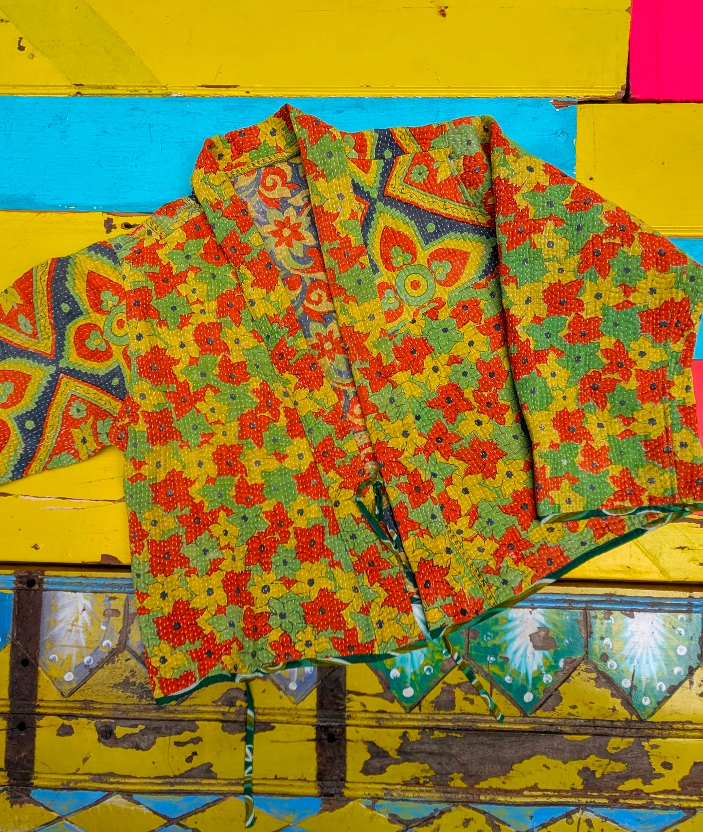 Graphic crop kantha jacket
