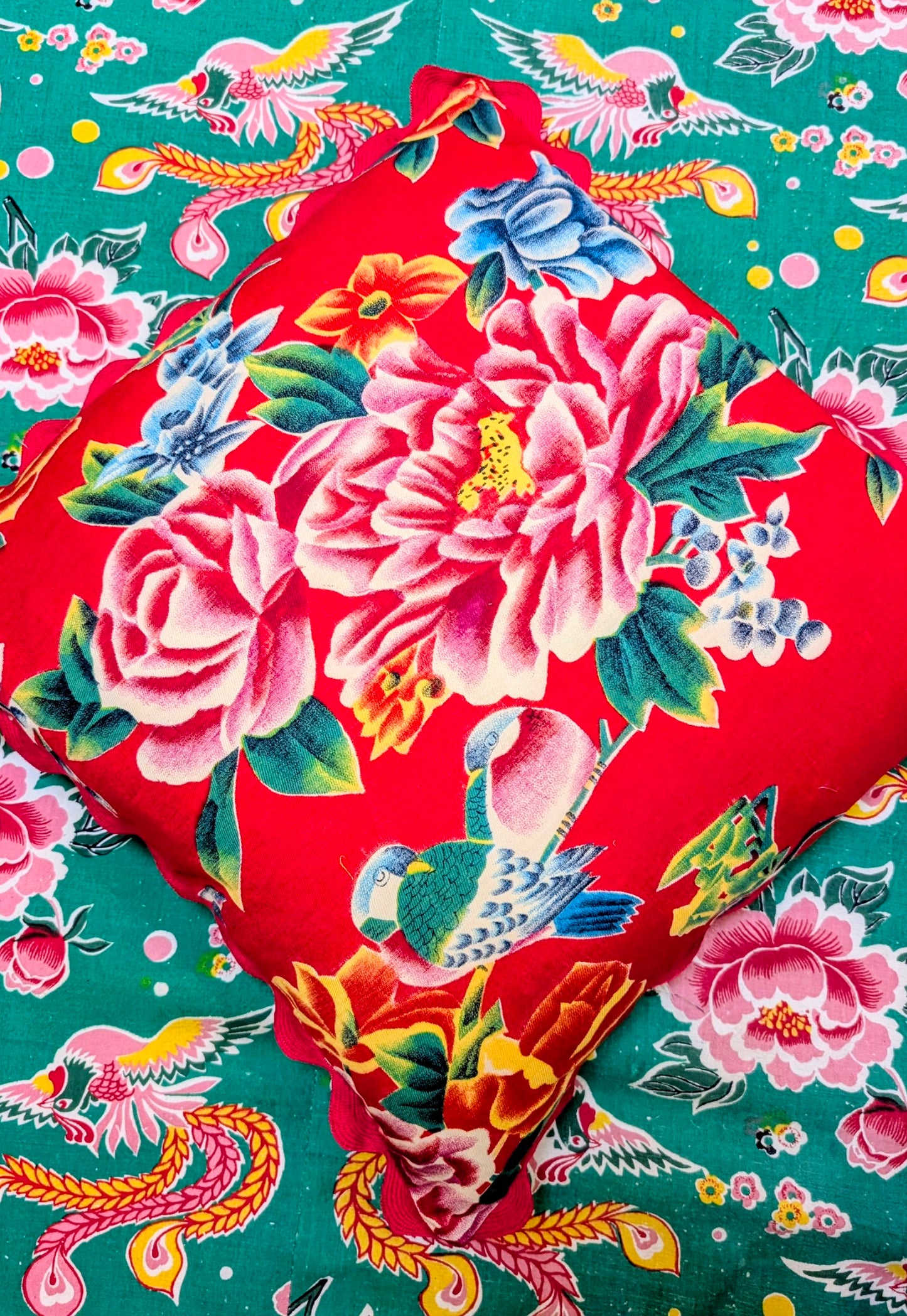 Shanghai peony and gingham cushions