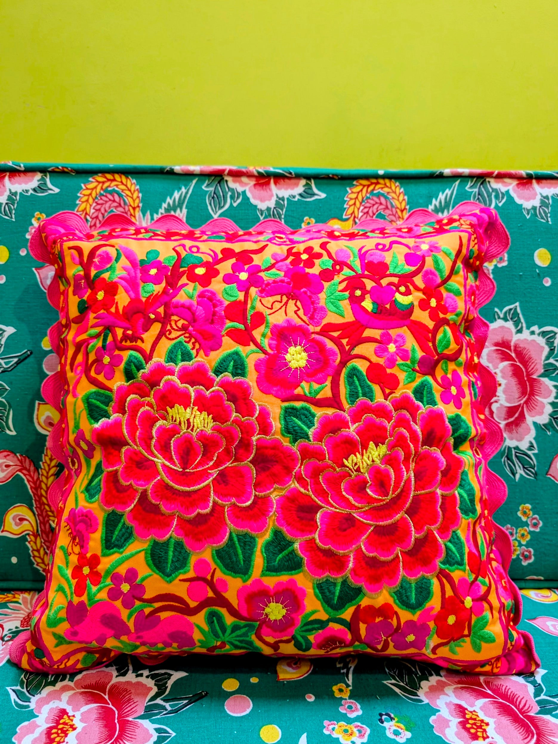 Chinese tribal embroidered double peony cushions