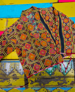 Graphic crop kantha jacket
