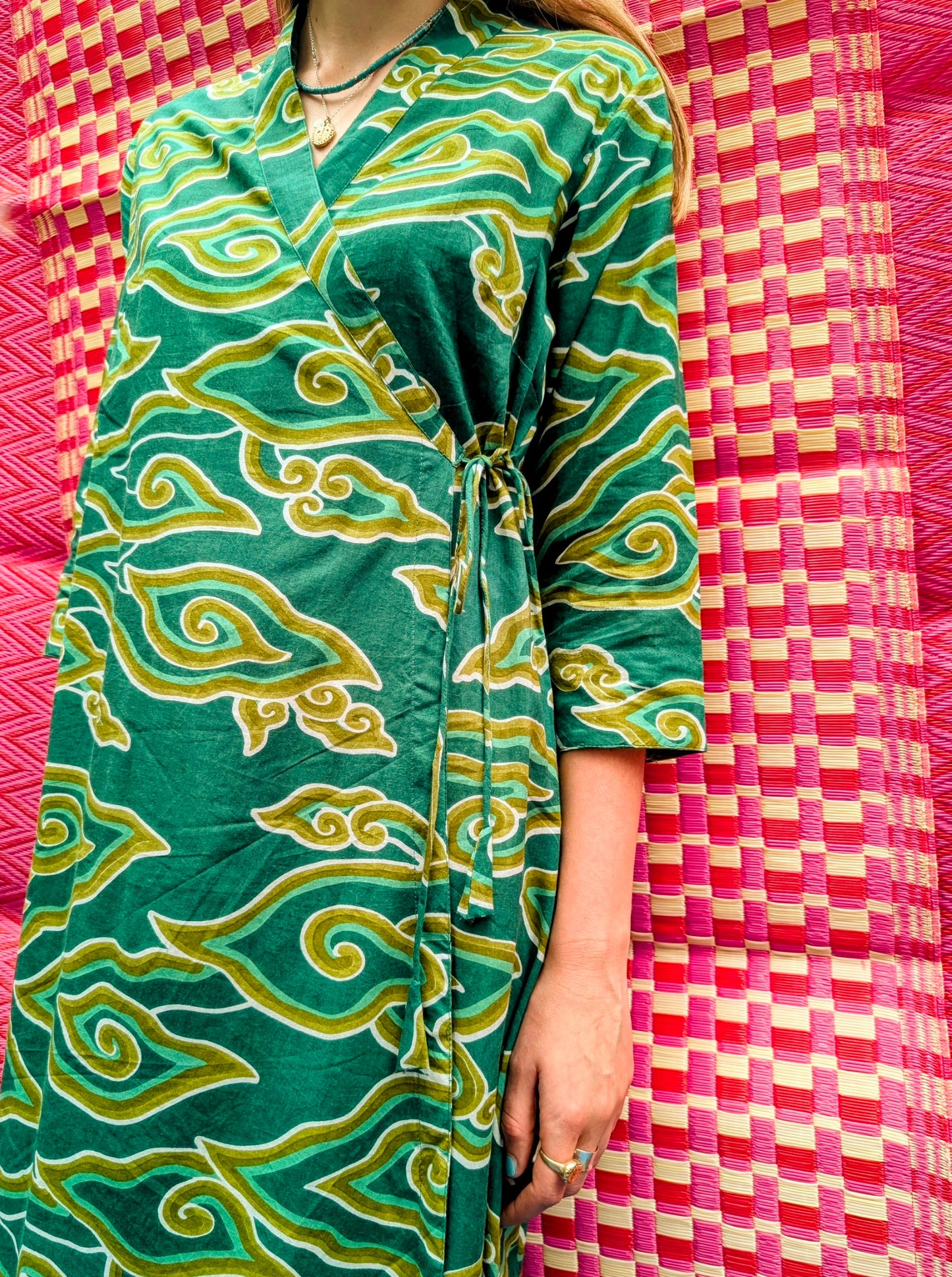 Cloud print wrap dress