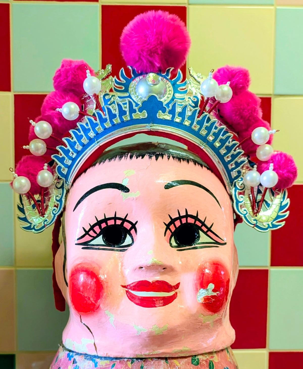 Chinese opera pom pom crown