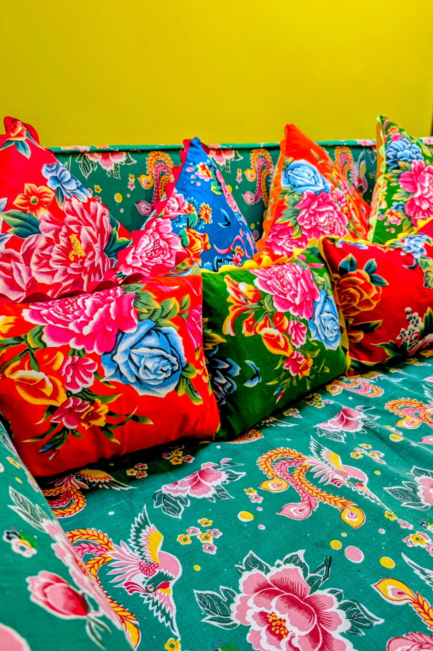 Shanghai peony and gingham cushions