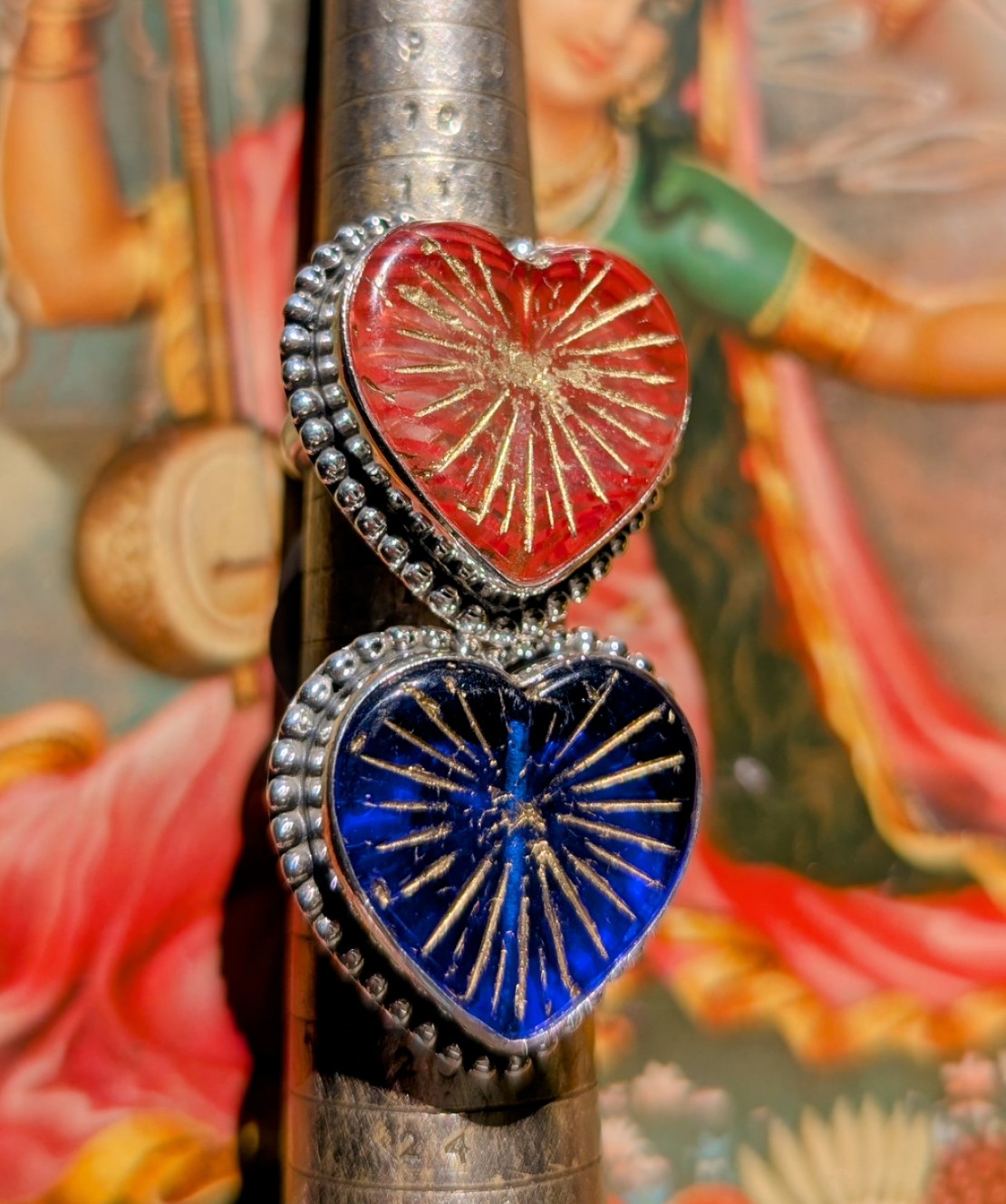 Czech glass sacred heart rings