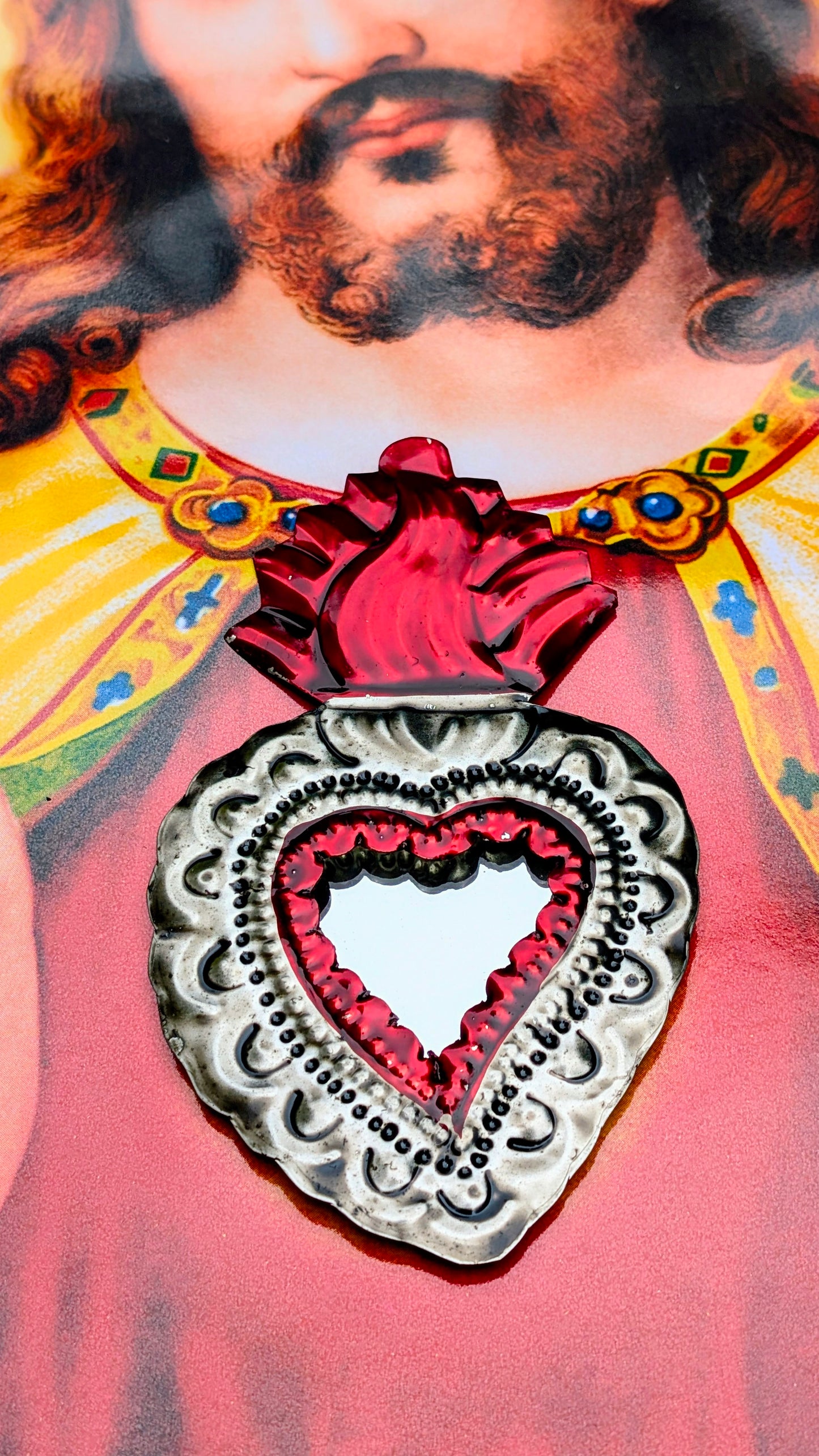 Red Sacred heart tin mirrors