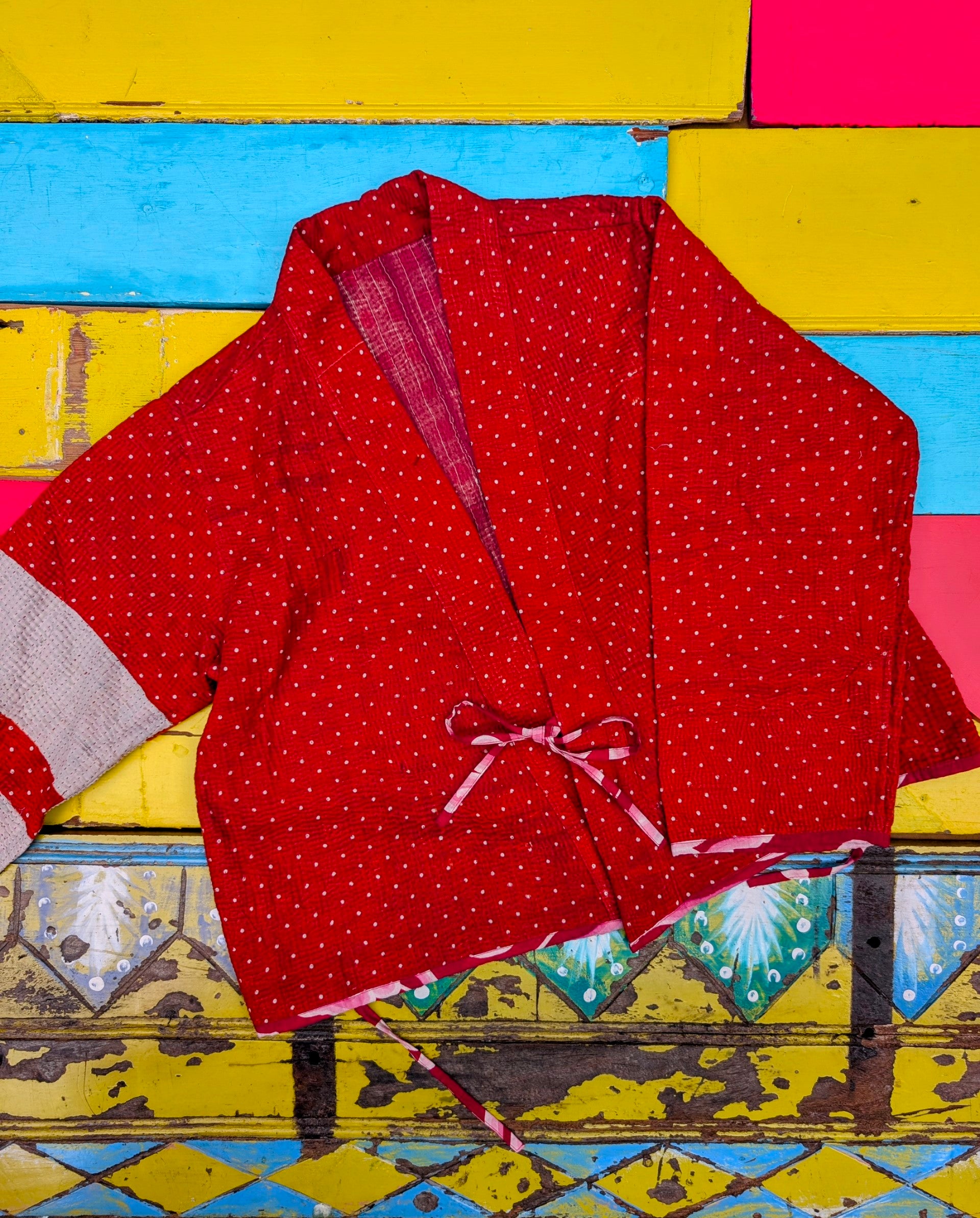 Graphic crop kantha jacket