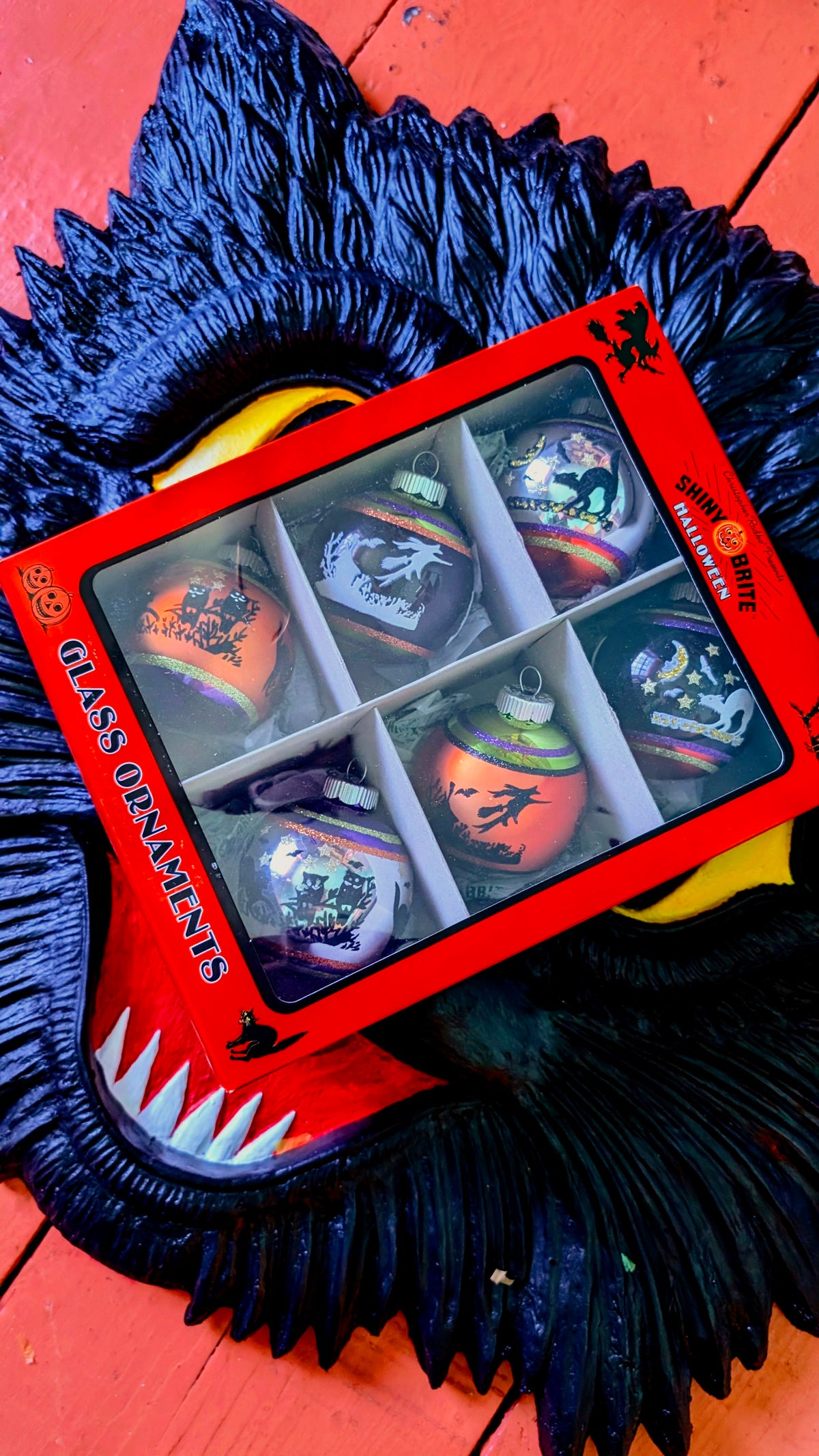 Flocked Halloween fancy big baubles