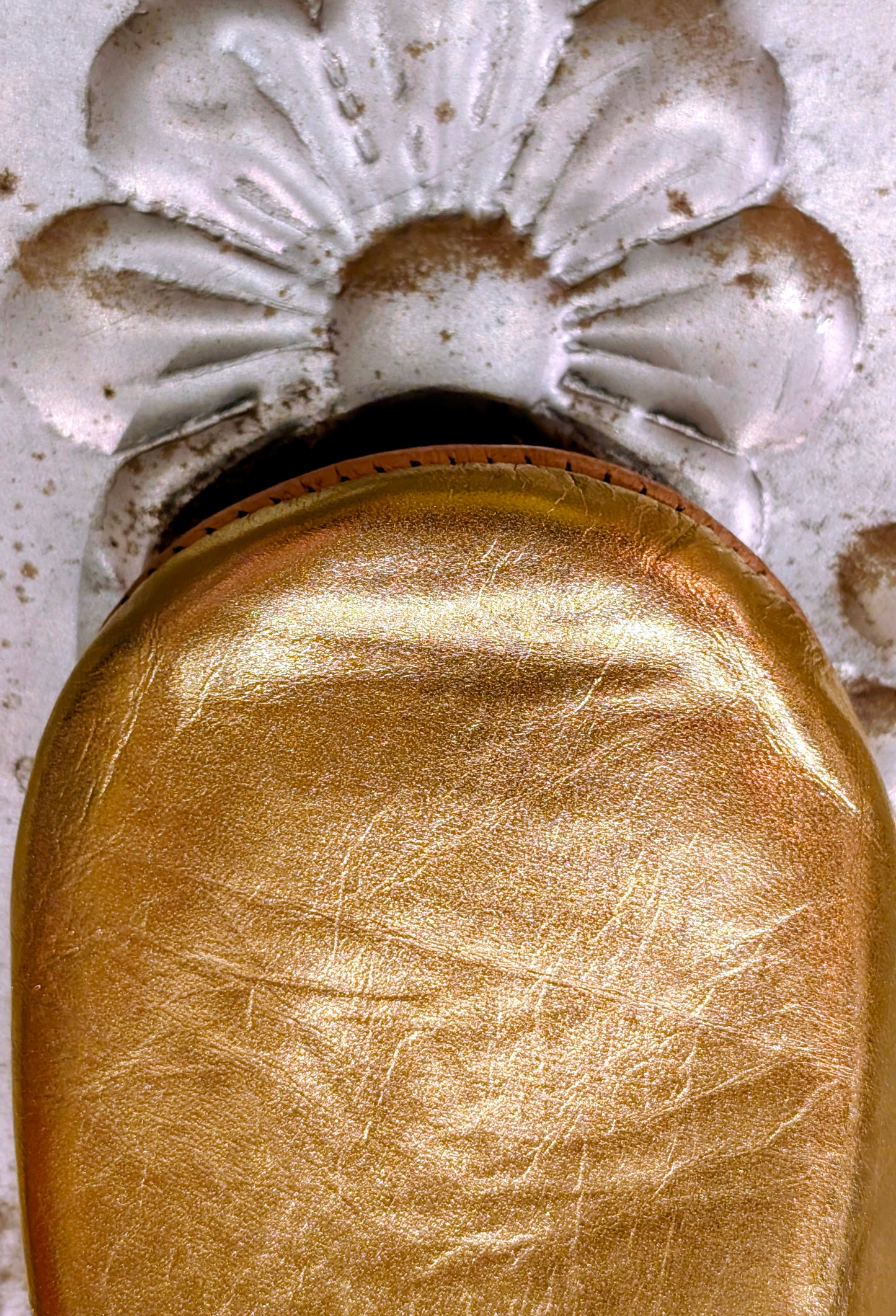 Soft leather metallic slippers .. size 38