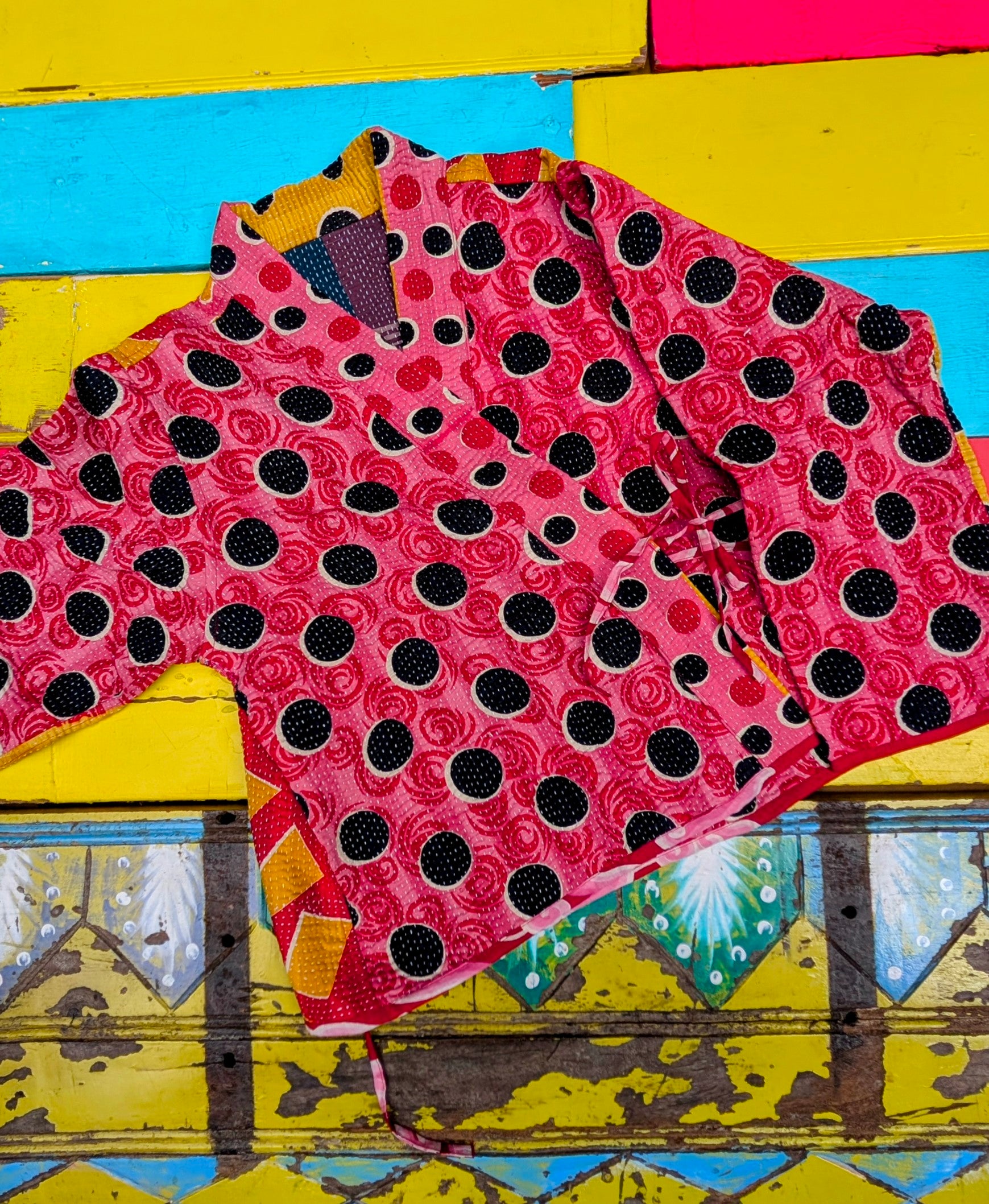 Graphic crop kantha jacket