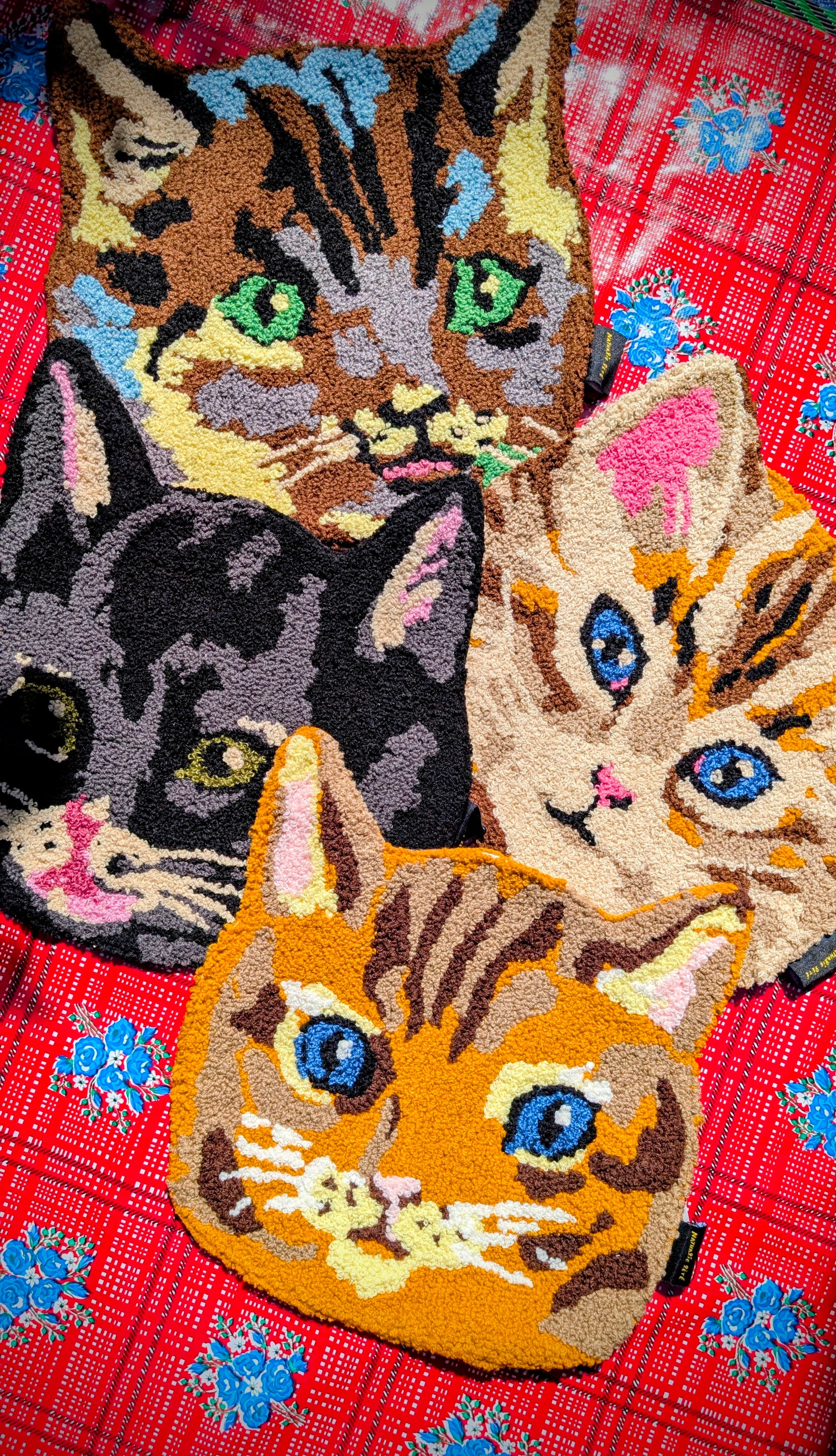 Prettiest pussy perfection!!

Kawaii mini rugs that you can place on your chairs or benches for a little comfort and joy, or scatter on the floor as a little rug by the bed, doorway or in the hallway 

All based on the favourite toy paintings of the fabulous Nathalie Lete!!

Approx 37cm X 35cm

Cotton and Polyester tuft, with silicone dot  and felt back.