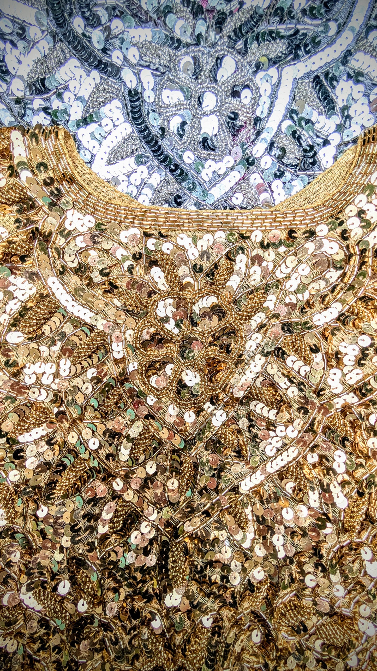 Encrusted gold or silver sequin cape