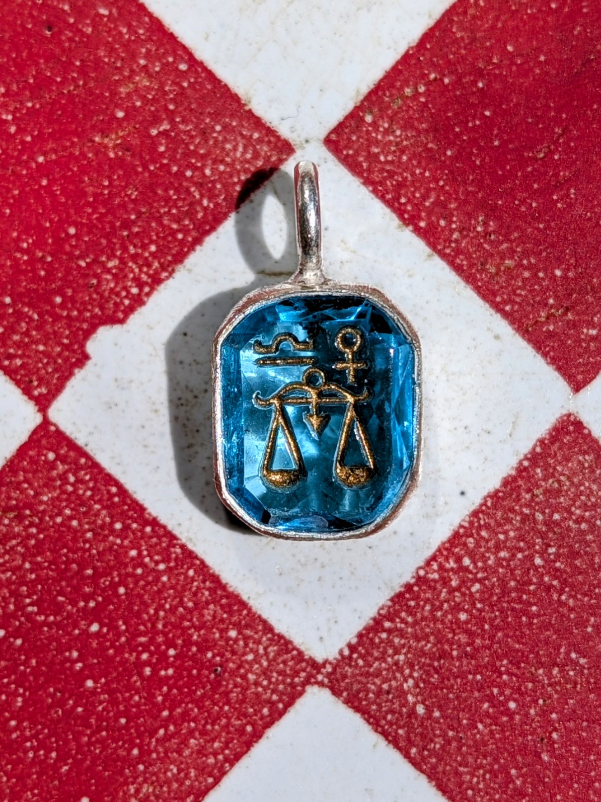 Glass intaglio zodiac pendants- silver