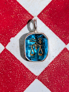 Glass intaglio zodiac pendants- silver