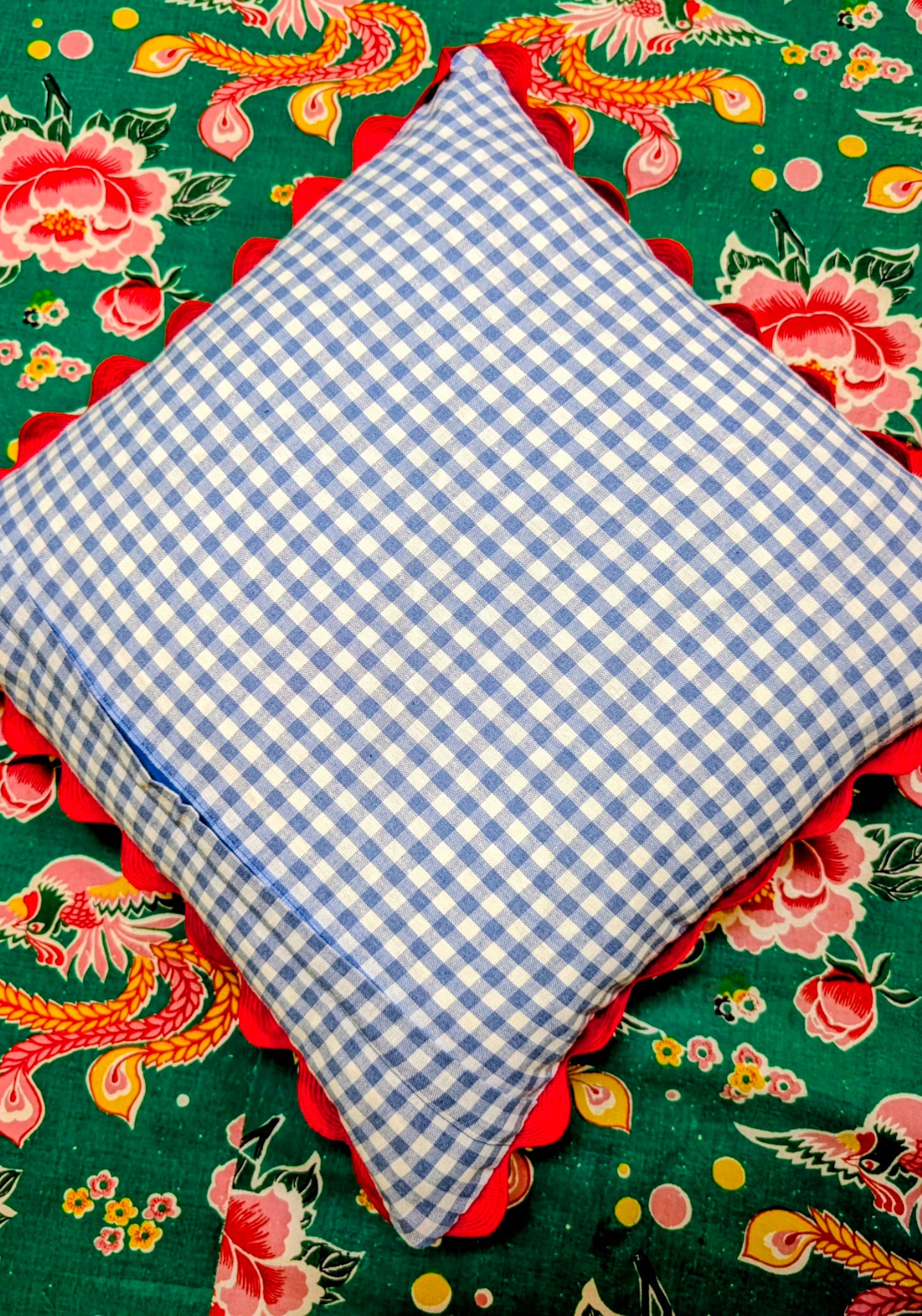 Shanghai peony and gingham cushions