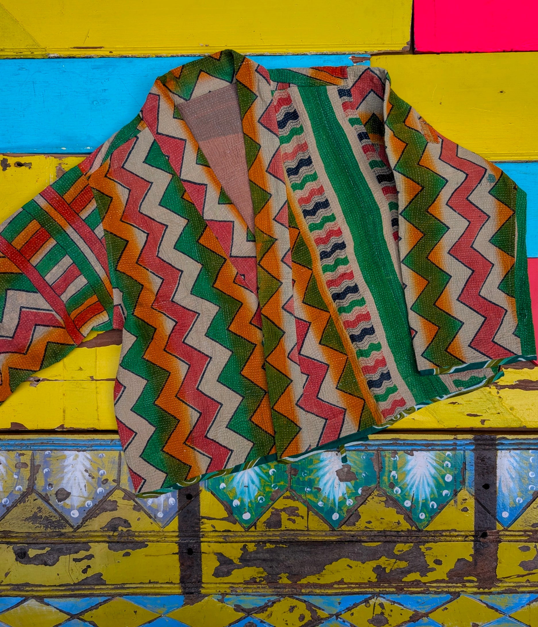 Graphic crop kantha jacket