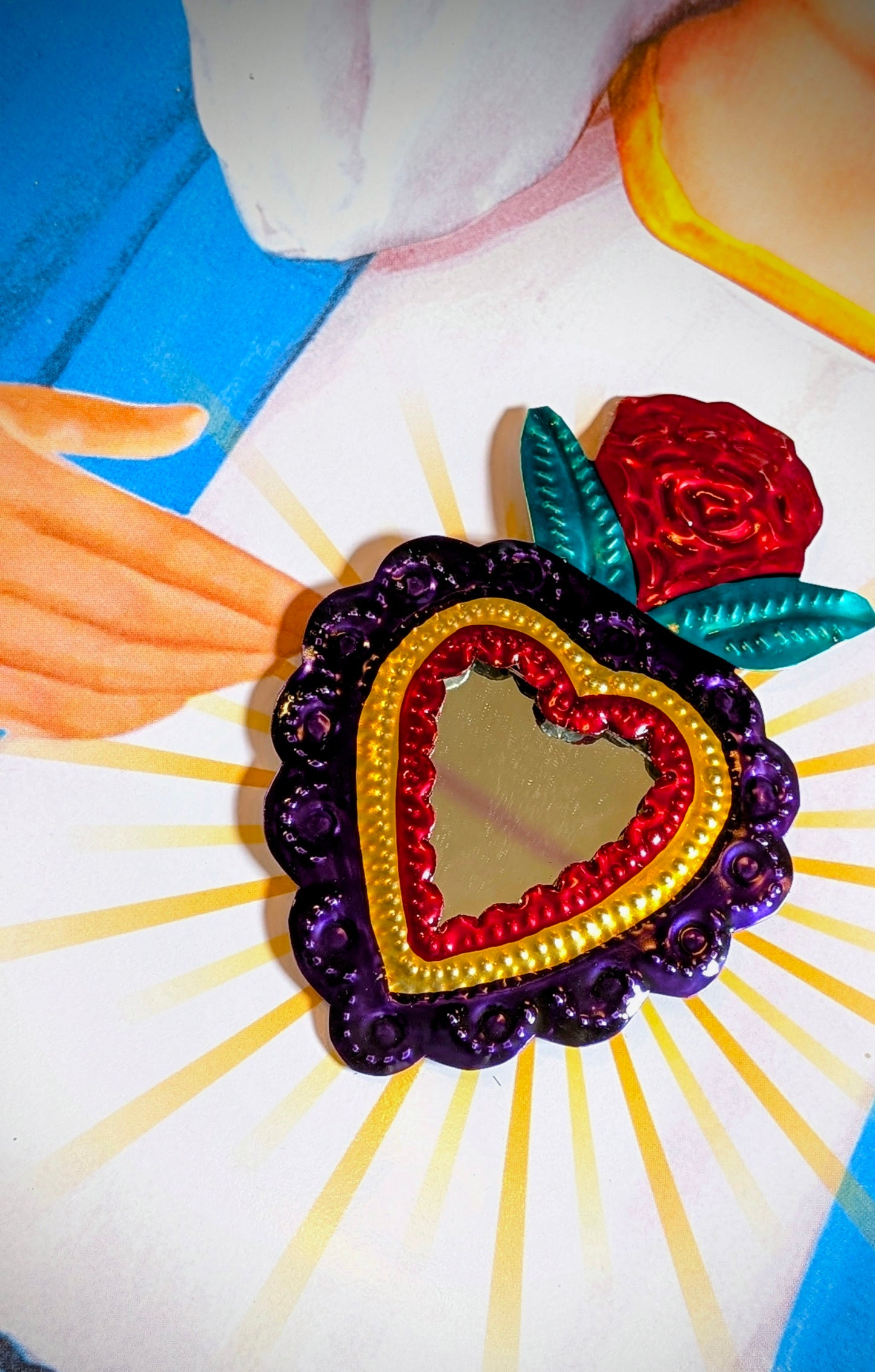 Colourful tin sacred heart mirrors