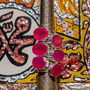 Some seriously stunning , sunshine colour flashing, vibrant hot pink stones in a silver setting.

We source stones directly, choosing every one to be made into rings in India, such a juicy job!

 

Silver, dyed chalcedony 

Stone approx 1.7 x 1.2cm

 