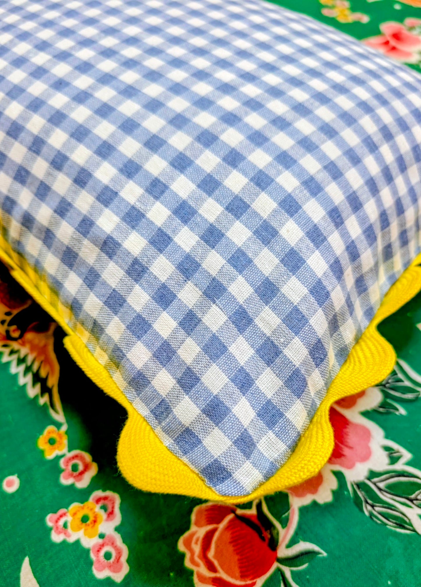 Shanghai peony and gingham cushions