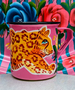 Painted truck art enamel mugs - hot pink